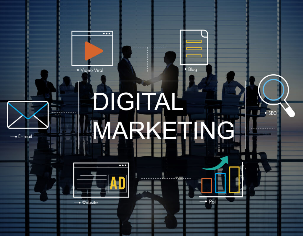 Graphic featuring the text 'Best Digital Marketing Company in Hyderabad' with relevant icons or visuals representing digital marketing strategies such as SEO, social media, analytics, and online advertising