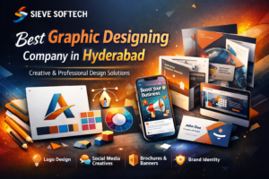 Creative graphic design services by Sieve Softech showcasing modern branding and digital marketing visuals.