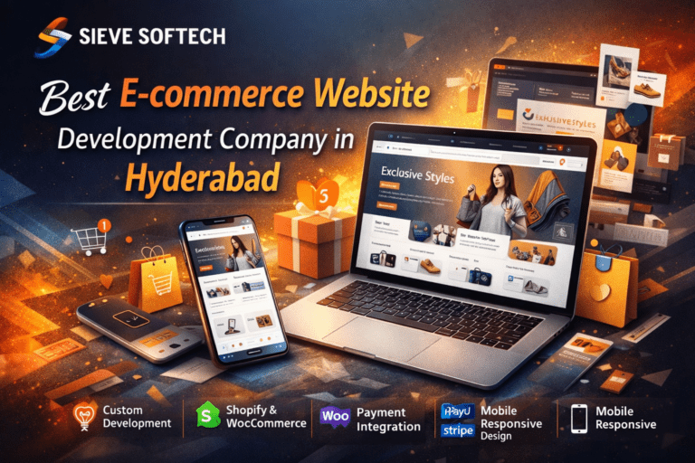 Professional e-commerce website development services by Sieve Softech showing modern online store design and shopping features