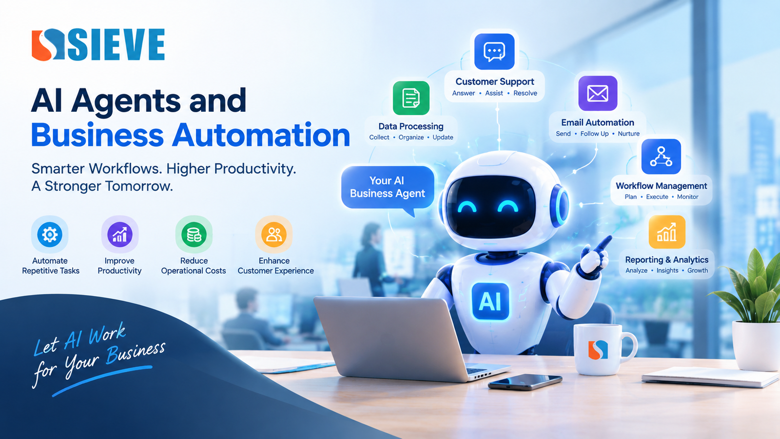 AI agents and business automation helping businesses automate workflows and improve productivity
