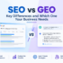 SEO vs GEO comparison showing traditional search engine optimization and generative engine optimization